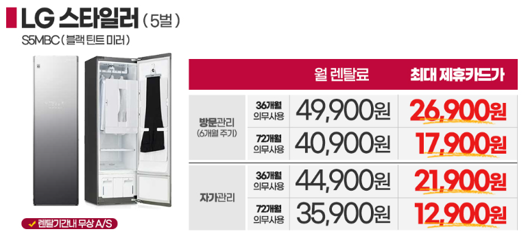 5벌 엘지 스타일러 렌탈 